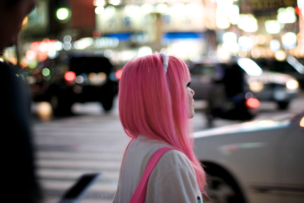 Pink hair schoolgirl