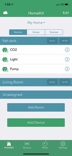 screenshot of ihome app for aquarium automation