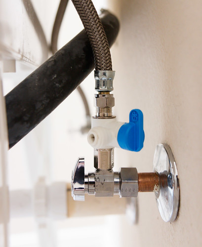John Guest angle stop valve with 1/4" push connection at wall stop valve