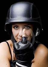 Army girl with middle finger stuck up