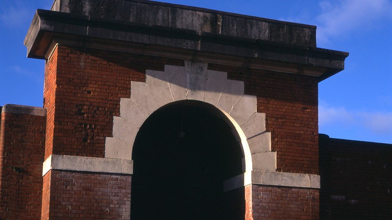 Photograph of the entrance to a British prison 