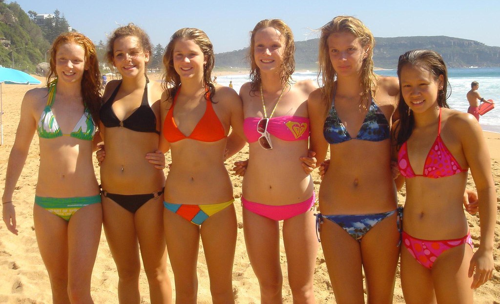 Public beach young teen bikini spyi