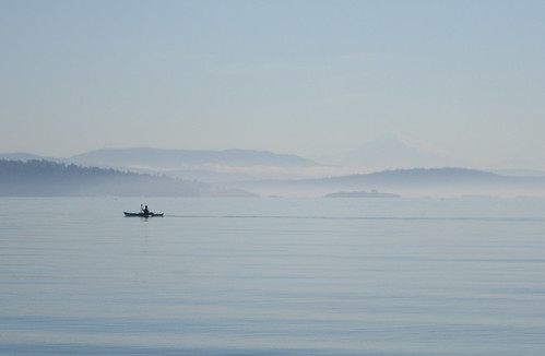 Victoria, Canada: Kayaker with misty islands by Debbie G