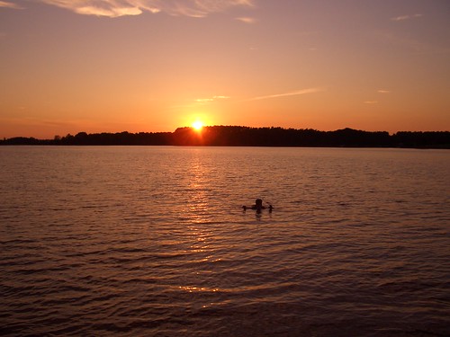 family camping sunset lake water swimming jesse dad