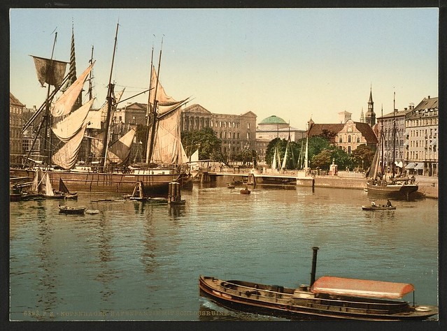 [Port with ruins of the Christianborg Palace, Copenhagen, Denmark]  (LOC)
