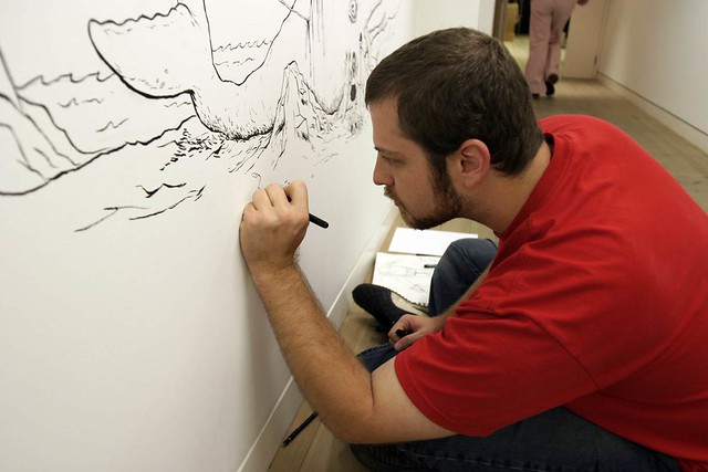 dan draws on the wall at the BALTIC