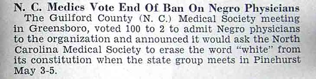 North Carolina Doctors' Society Vote to End Ban on Negroes - Jet Magazine, April 15, 1954