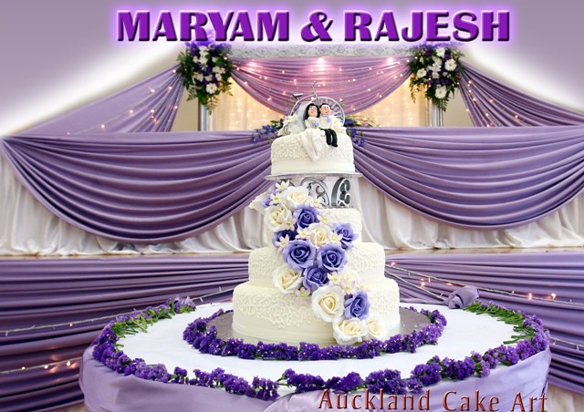 MARYAM & RAJESH lilac and white rose cascade wedding cake