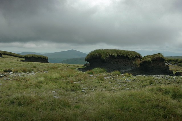 d0704118 | Reste des Torfabbaus am Clohernagh (800 m), Blick zum Croaghanmoira / Croghan Mountain (664 m). Wicklow Mountains / Irland, 15.07.2007
