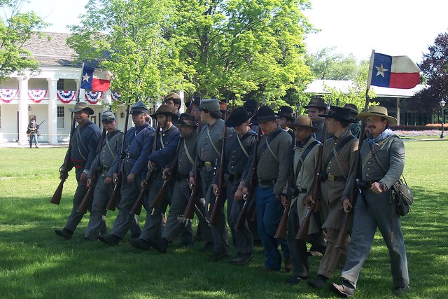 Confederate soldiers drilling on commons - Greenfield Village