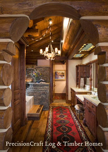 Bathroom view in a Handcrafted Log Home | Jackson Hole, WY | by PrecisionCraft Log & Timber Homes