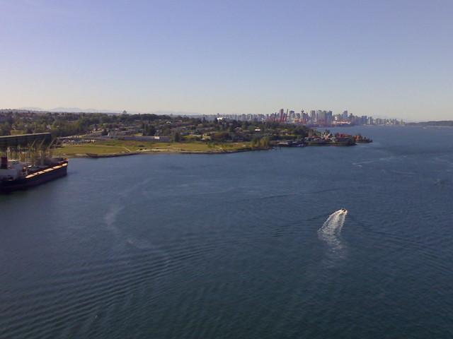 Cascadia Terminal, New Brighton Park, and Vancouver as Seen from the Second Narrows Bridge