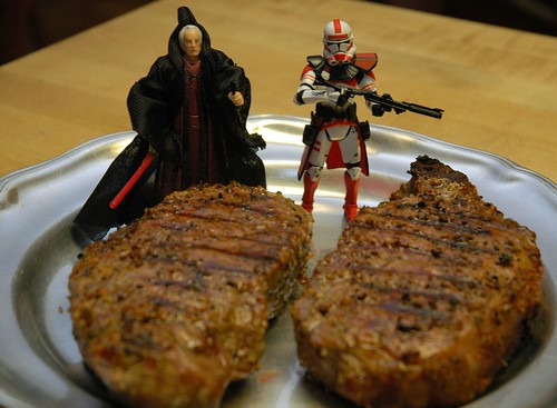 The Emperor Palpatine and Commander Thire Guarding Two Kansas City Strip Steaks
