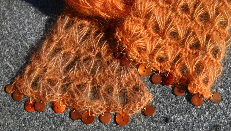 Orange broomstick lace scarf