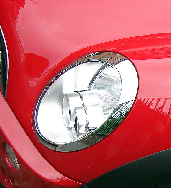 red - austin mini (headlight detail)