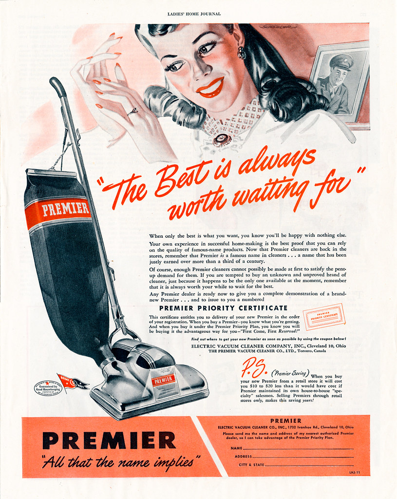 Vintage WWII Premier Vacuum Cleaner Ad - 1945