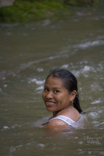 Christina Coc swimming in the Rio Blanco, Toledo, Belize