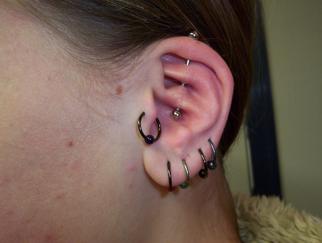 Helix/rook/daith industrial | Crazy industrial on Amy. Her e… | Flickr