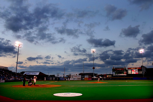 sunset clouds lights moving lawrence twilight baseball stadium wranglers kansas minor wichita ballpark league dumont royals sedgwick drillers