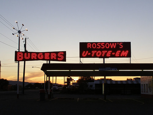 sunset signs night washington neon hamburger atom ellensburg