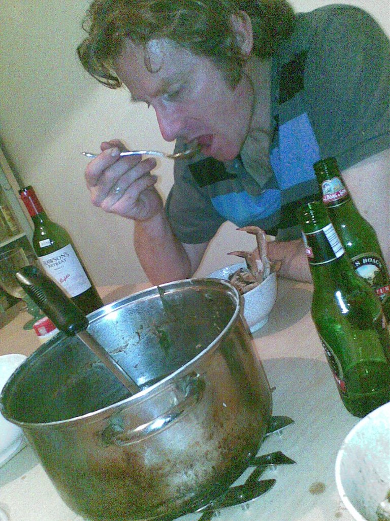 Scotto enjoying some seafood stew