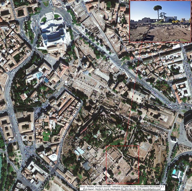 Roma - Palatino, Il tempio ritrovato - intitolato a Juppiter Invictus. La Repubblica (05/11/2010). Roma veduta aree(09/2009).