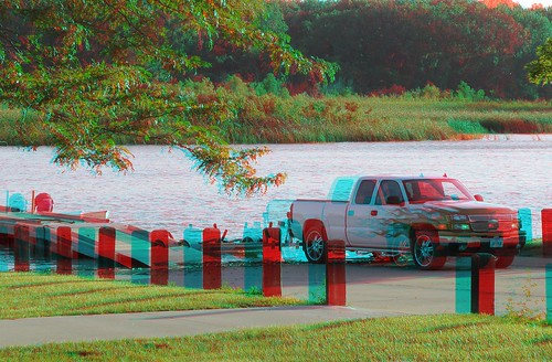 lake water truck boat stereoscopic stereophoto 3d iowa anaglyphs redcyan 3dimages 3dphoto 3dphotos 3dpictures stereopicture snydersbend