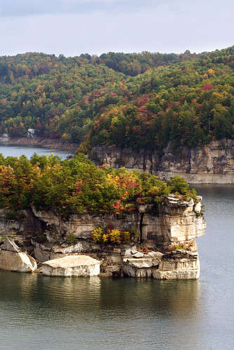autumn trees red lake green fall water yellow rock landscape cliffs 100mm westvirginia summersville