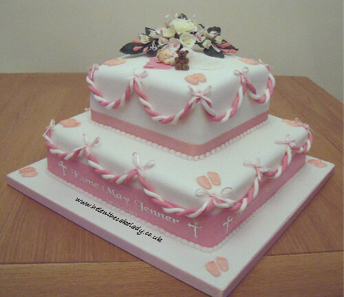 2 tier Christening cake with baby & feet