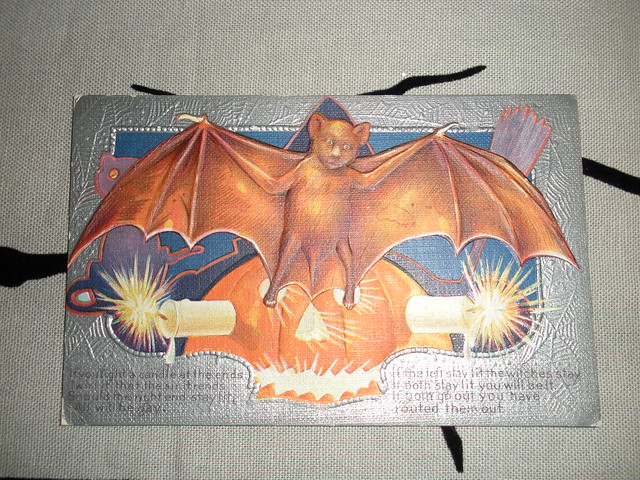 Bat With JOL & Candles Postcard