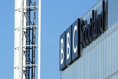 BBC Scotland sign and Glagow tower