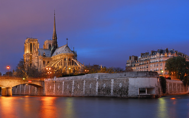 Notre Dame by a cloudy night of december