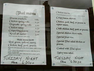 Thai menu, Globe Ale House, Hills Road Cambridge | by Kake .