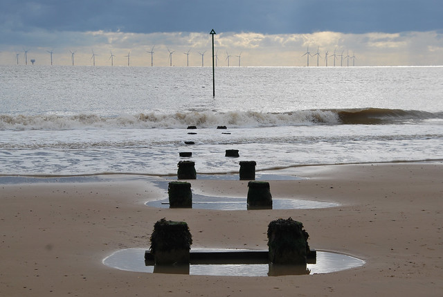 Old Pilings and Wind Farm, Clacton Beach