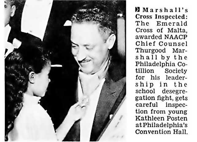 Thurgood Marshall's Cross of Malta Inspected by Kathleen Poston - Jet Magazine, January 13, 1955