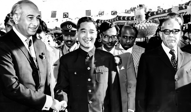 Z A Bhutto with the Chinese Ambassador and my father, 1975