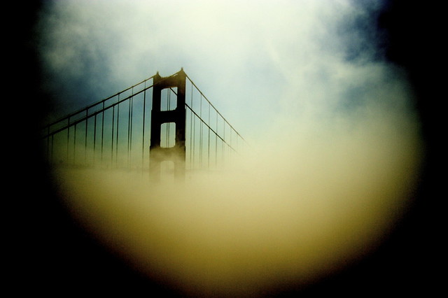 Golden Gate Bridge through the fog