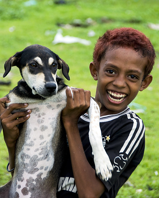 Kupang, West Timor - Ricky and his pet dog