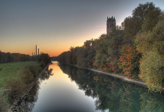 River Isar in Munich (autumn late evening)
