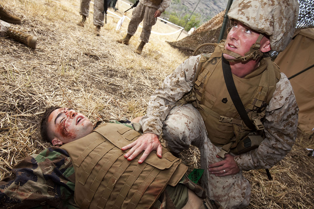 Marines respon to simulated war casualty