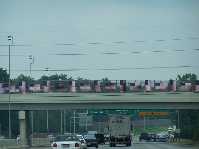 flag adorned overpass