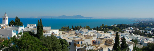 tunisia sidibousaid seascape panorama shoreline cityscape harbor mediterranean architecture africa northafrica arabworld geo:lat=36869665 geo:lon=10347834 gulfoftunis landscape
