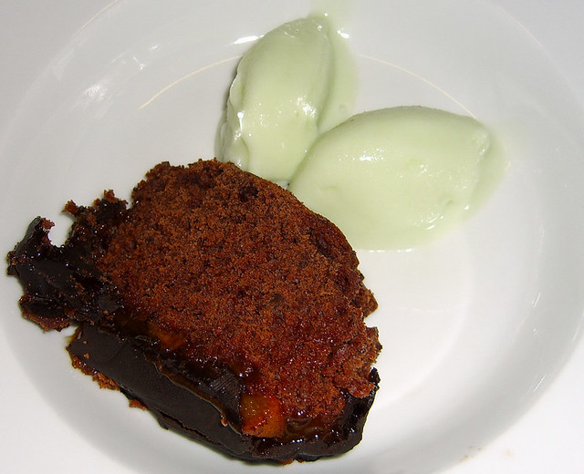 Apricot Chocolate Gateau with vegan green ginger kulfi