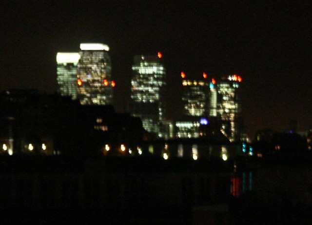 Canary Wharf at night from Shad Thames