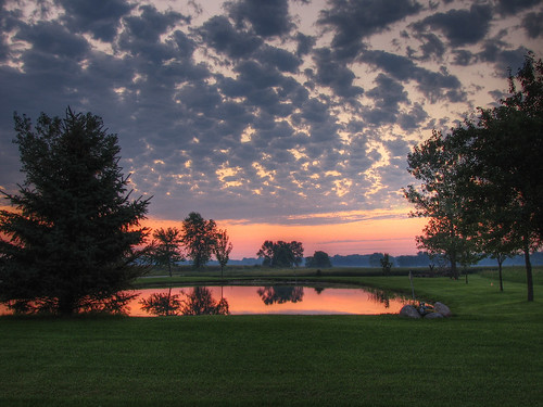 county reflection sunrise pond hdr kankakee