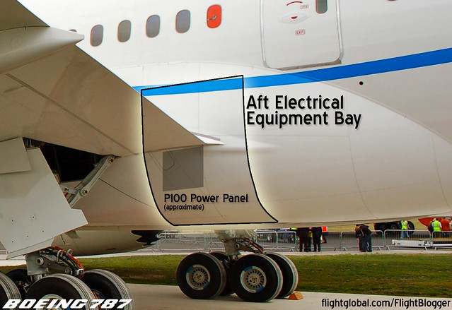 Boeing 787 Aft electrical equipment bay and P100 power panel location