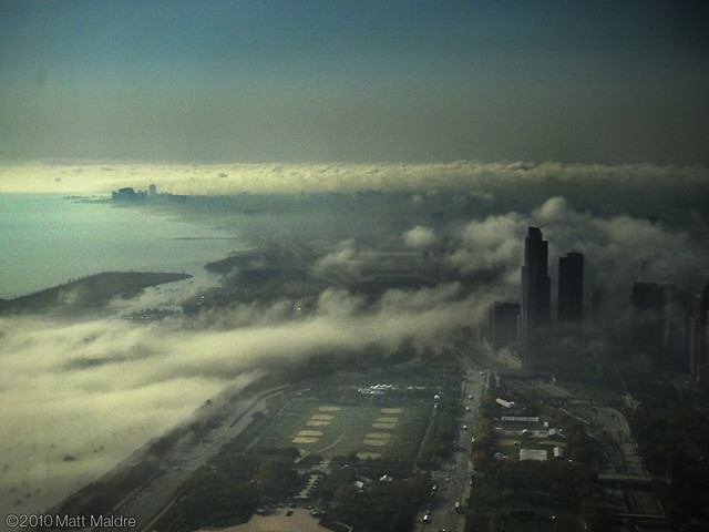 Fog rolls into Museum Campus and One Museum Park of Chicago