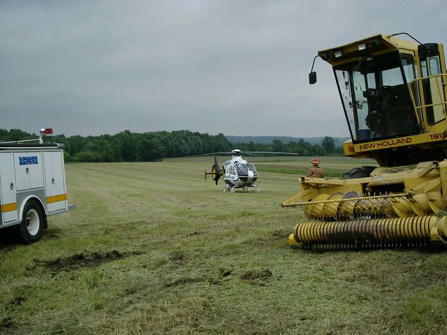 Stat medevac flys critical pt from o/t tractor