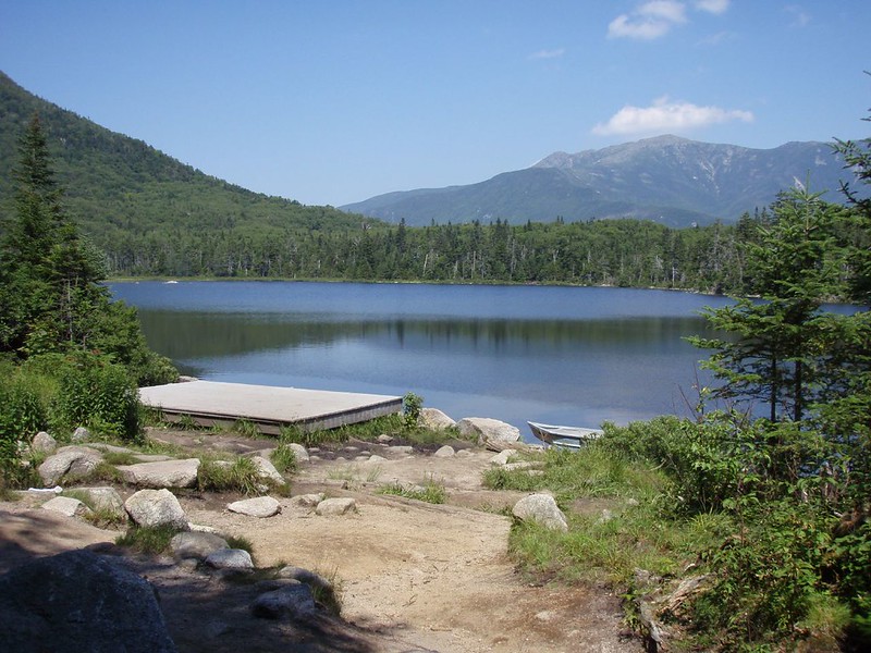 Dock on Lonesome Lake near Hut