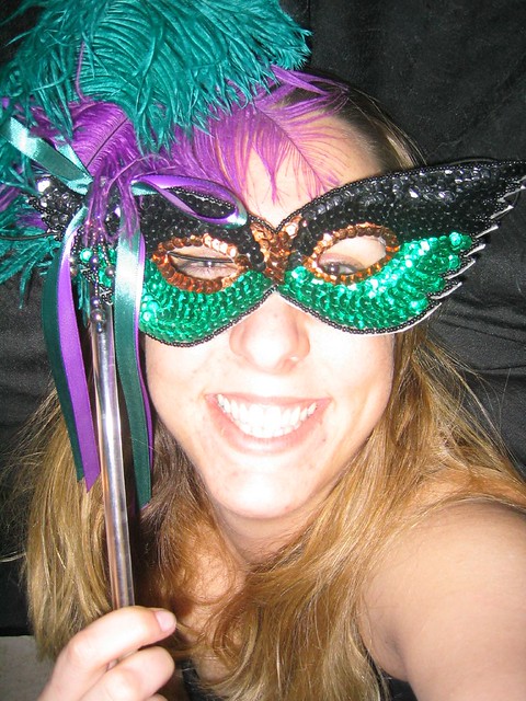 Green, Purple and Black Sequin Mask on a Stick